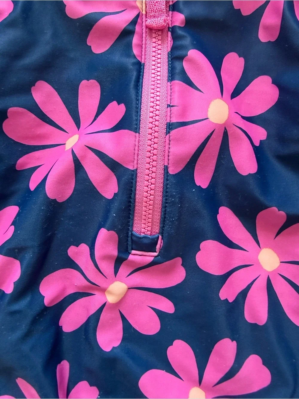 Carter's Navy One-Piece Rash Guard Swimsuit with Pink Daisy Print